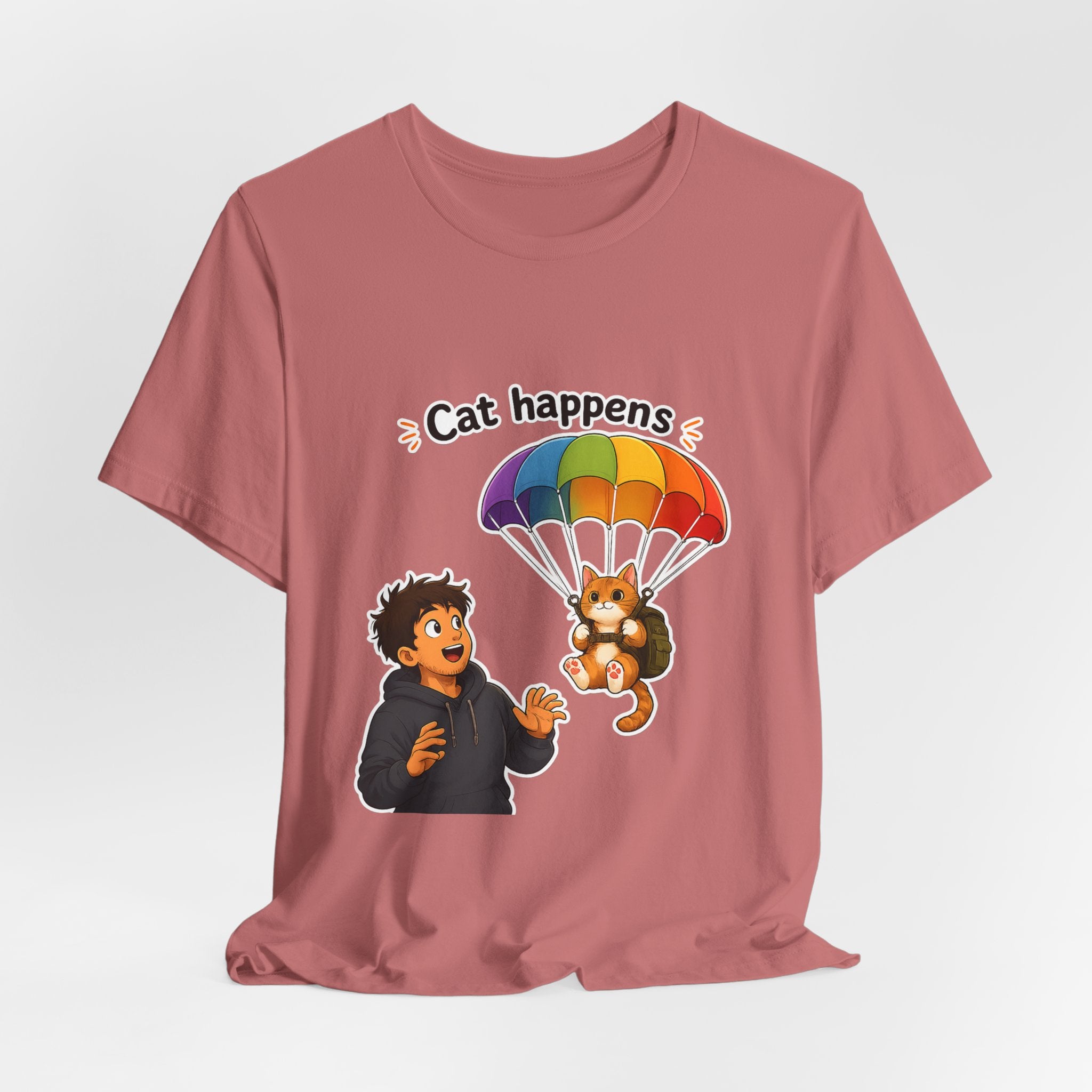 T‑Shirt - Cat Happens | Funny Parachuting Cat Graphic Tee