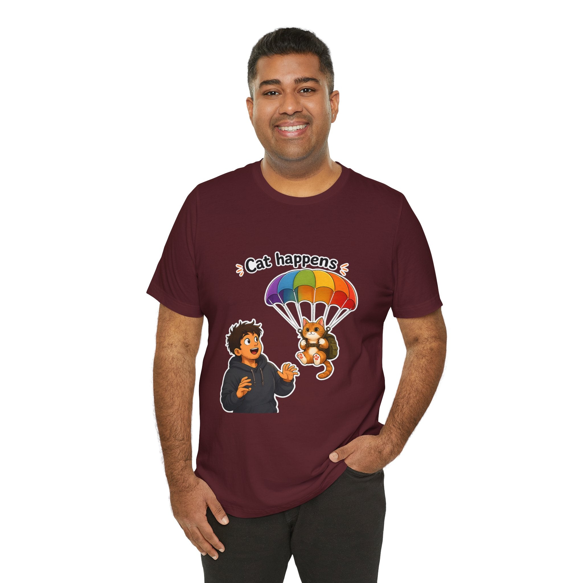 T‑Shirt - Cat Happens | Funny Parachuting Cat Graphic Tee