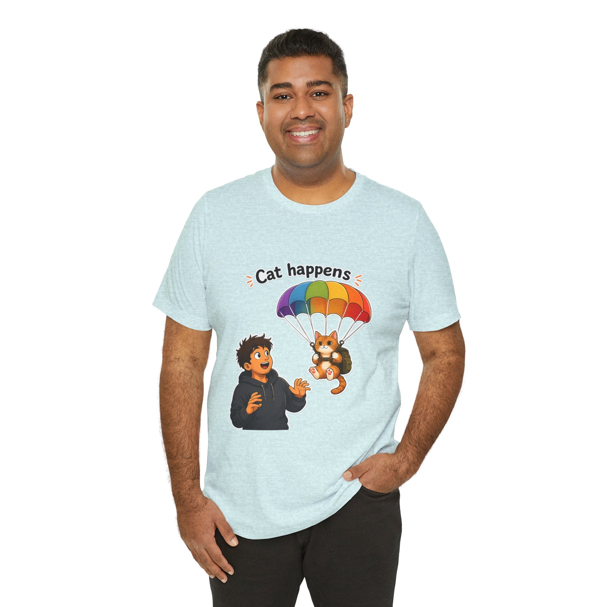 T‑Shirt - Cat Happens | Funny Parachuting Cat Graphic Tee