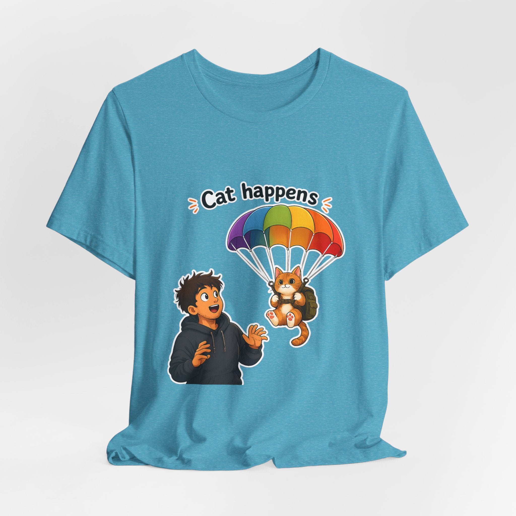 T‑Shirt - Cat Happens | Funny Parachuting Cat Graphic Tee