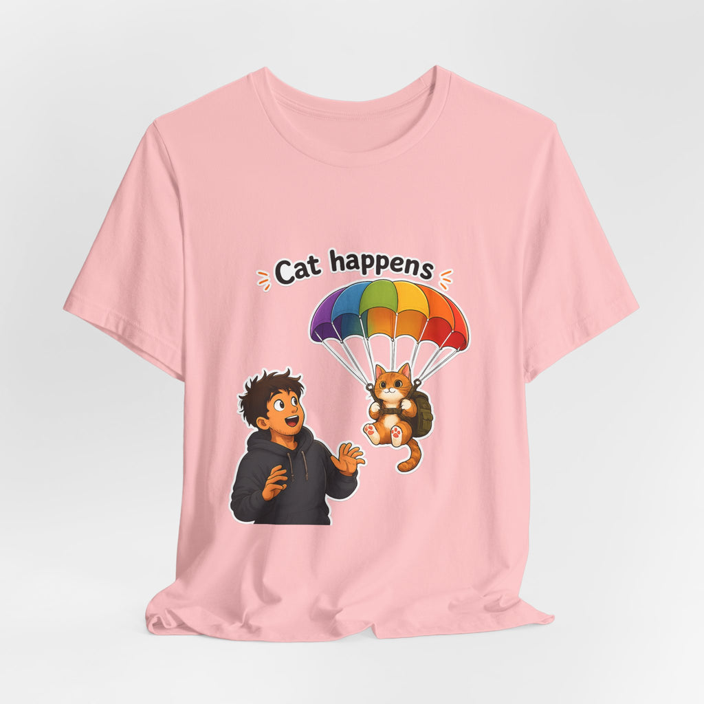 T‑Shirt - Cat Happens | Funny Parachuting Cat Graphic Tee