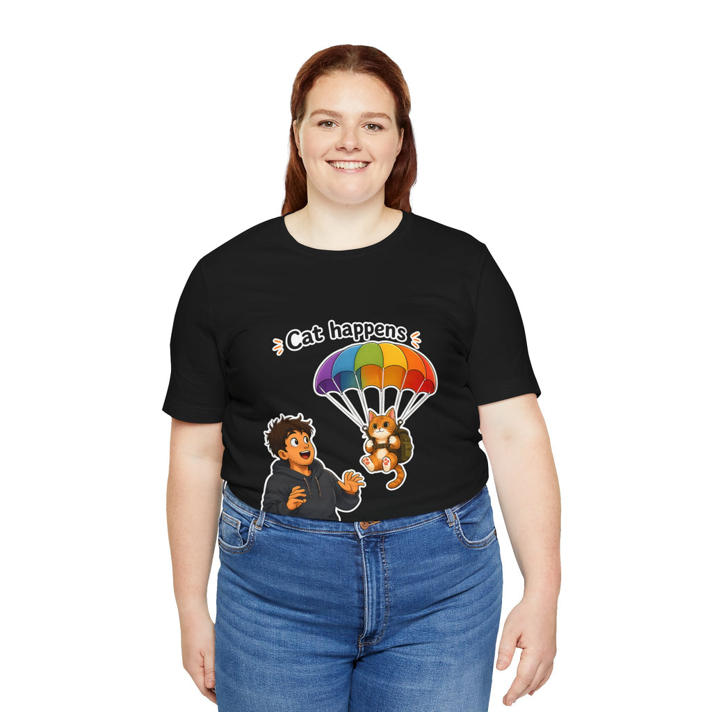 T‑Shirt - Cat Happens | Funny Parachuting Cat Graphic Tee