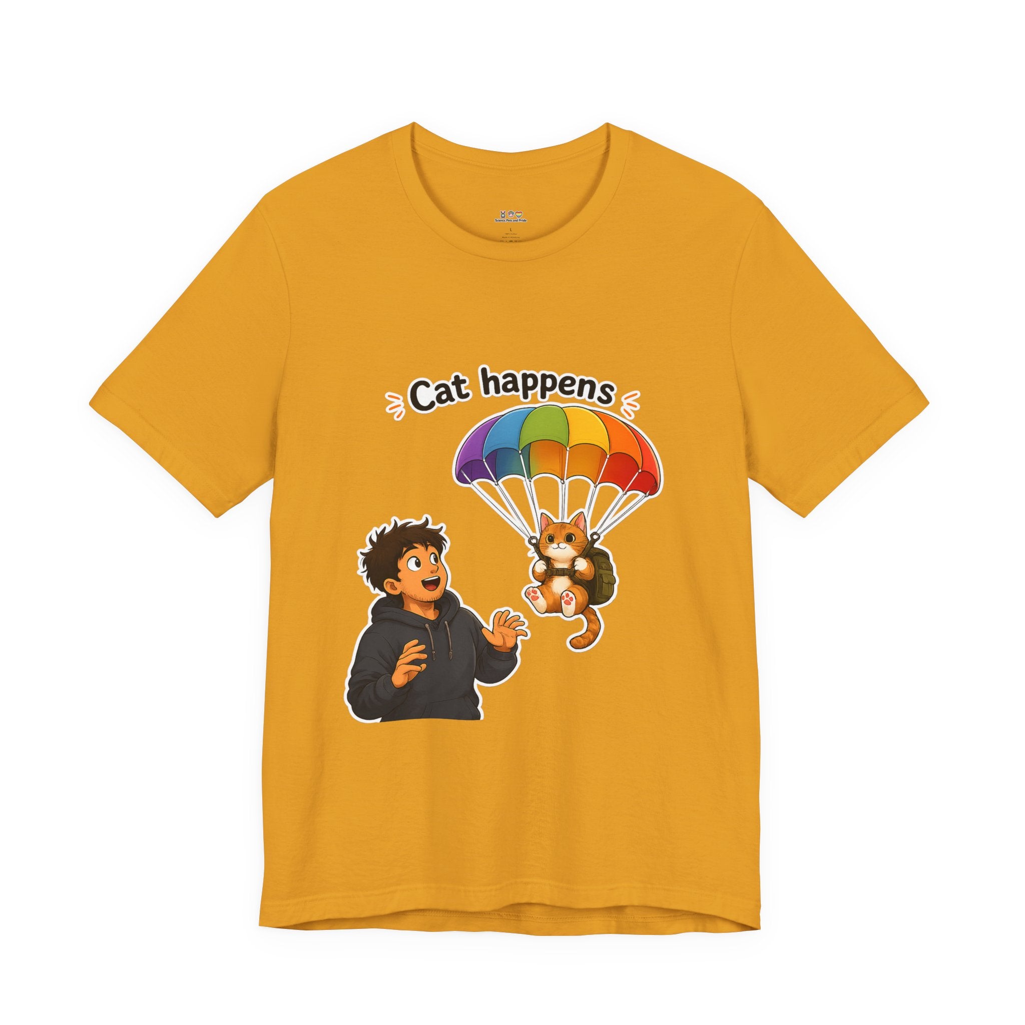T‑Shirt - Cat Happens | Funny Parachuting Cat Graphic Tee