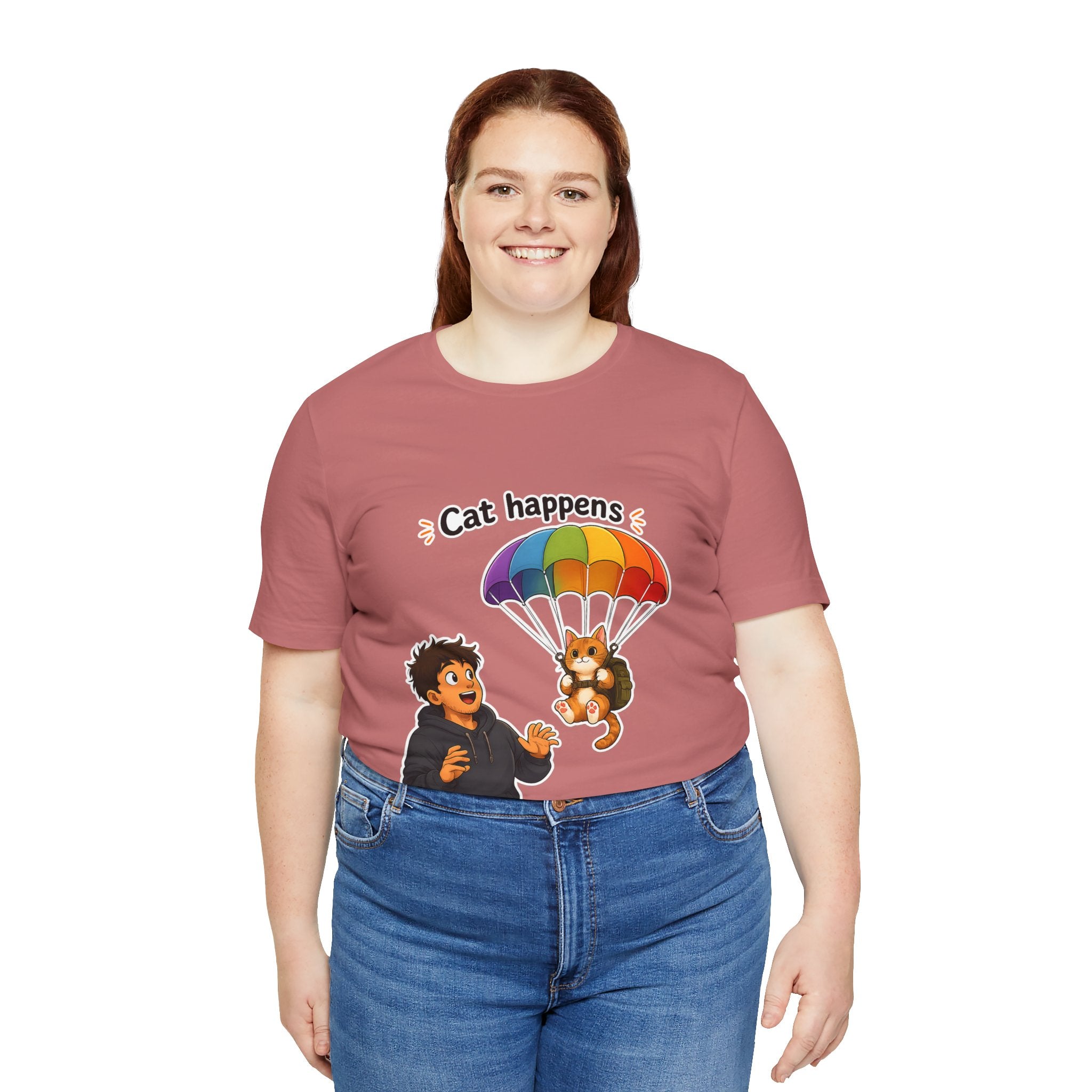 T‑Shirt - Cat Happens | Funny Parachuting Cat Graphic Tee