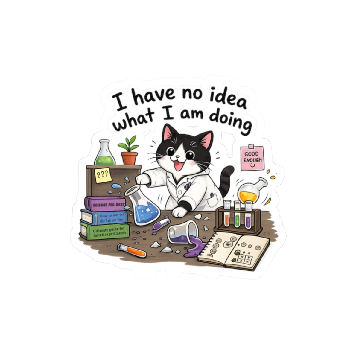 Sticker  - "I Have No Idea What I Am Doing" Funny Lab Cat