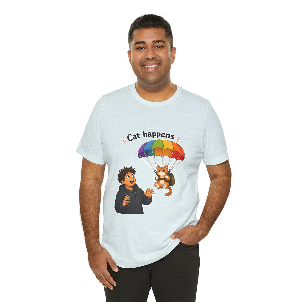 T‑Shirt - Cat Happens | Funny Parachuting Cat Graphic Tee