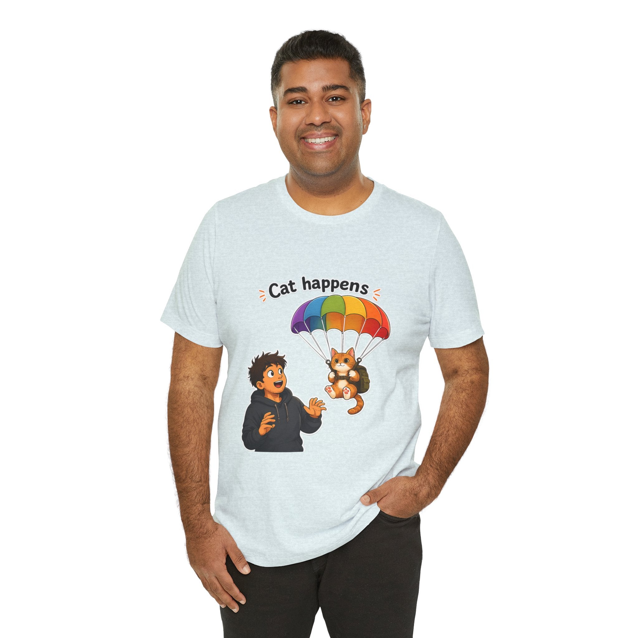 T‑Shirt - Cat Happens | Funny Parachuting Cat Graphic Tee