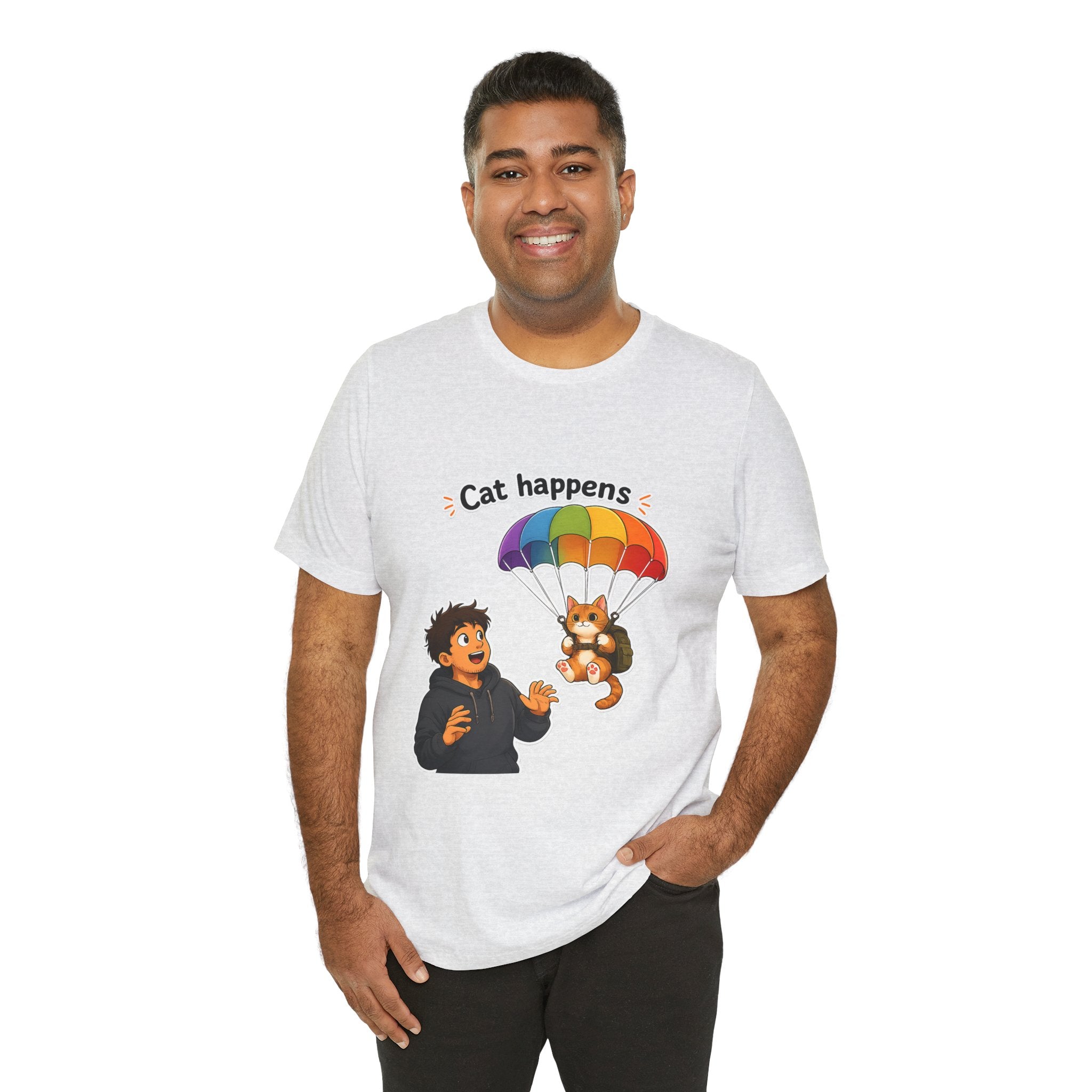 T‑Shirt - Cat Happens | Funny Parachuting Cat Graphic Tee