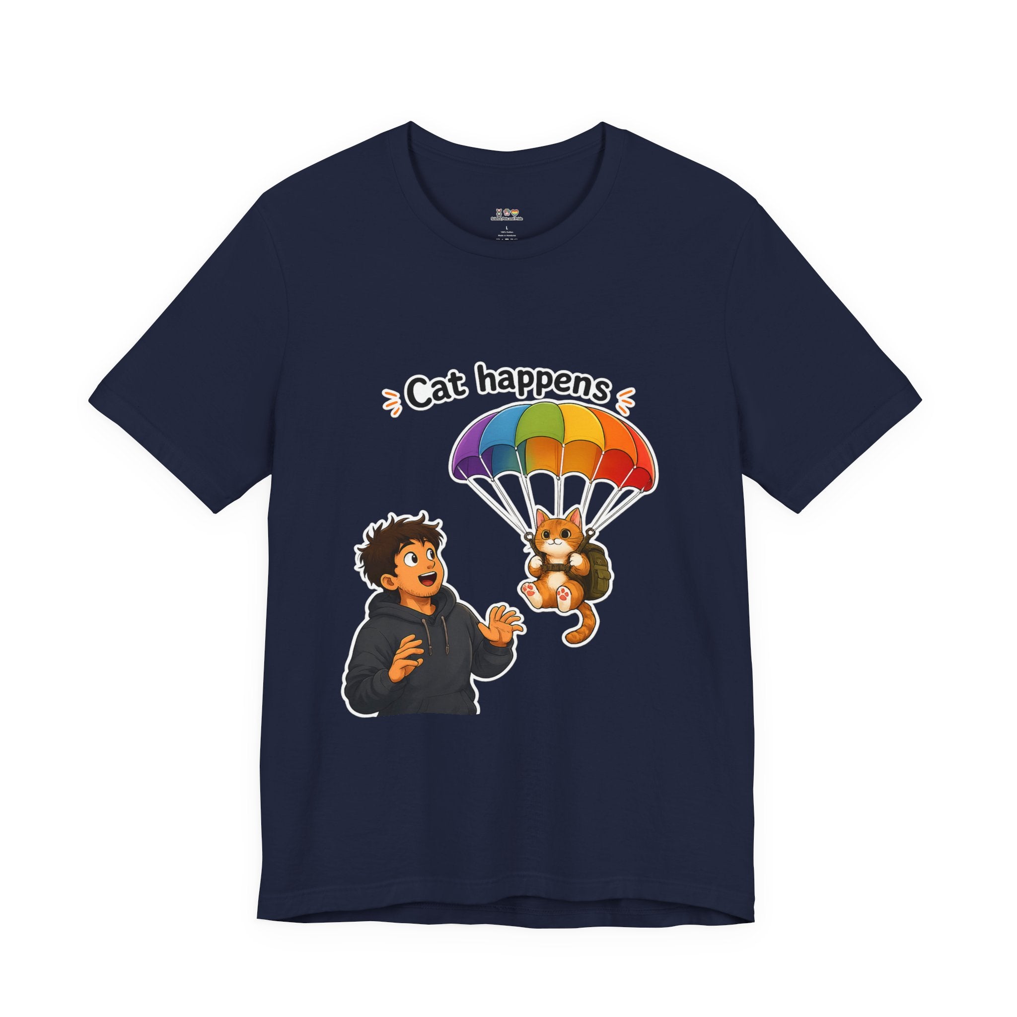 T‑Shirt - Cat Happens | Funny Parachuting Cat Graphic Tee
