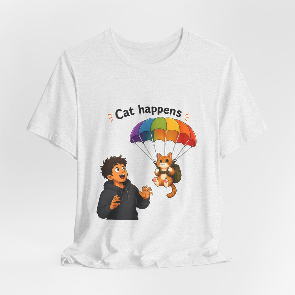 T‑Shirt - Cat Happens | Funny Parachuting Cat Graphic Tee