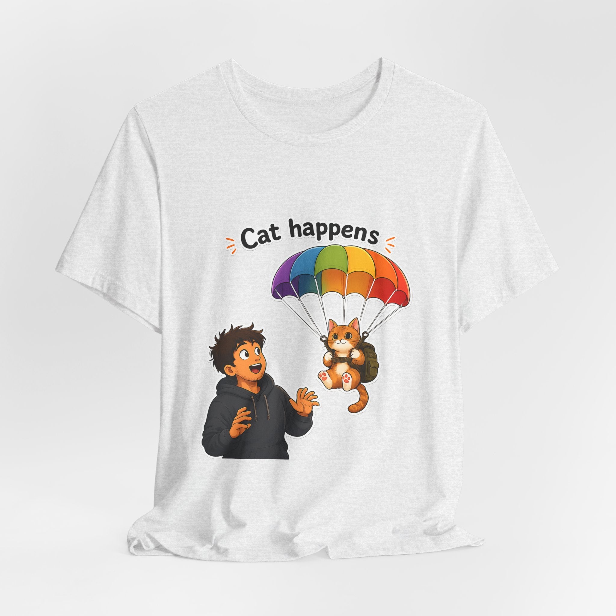 T‑Shirt - Cat Happens | Funny Parachuting Cat Graphic Tee