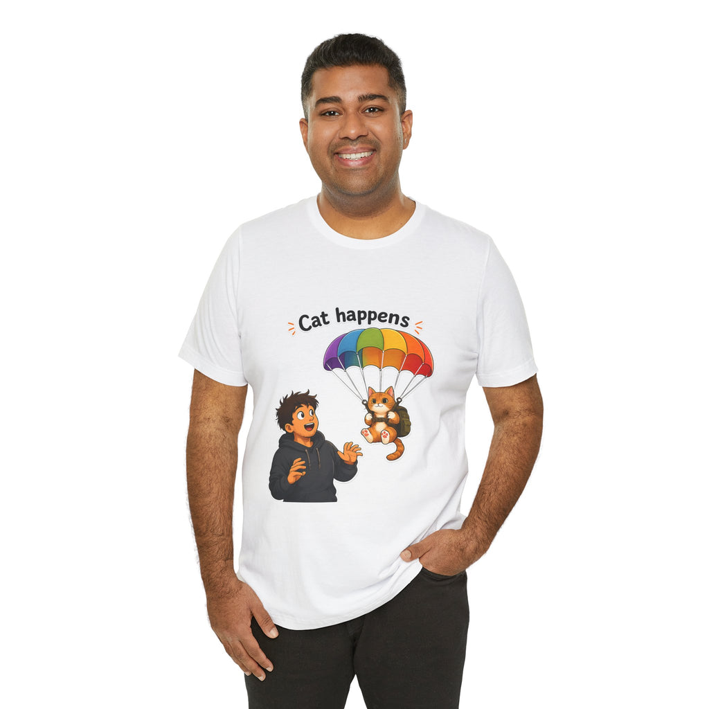 T‑Shirt - Cat Happens | Funny Parachuting Cat Graphic Tee