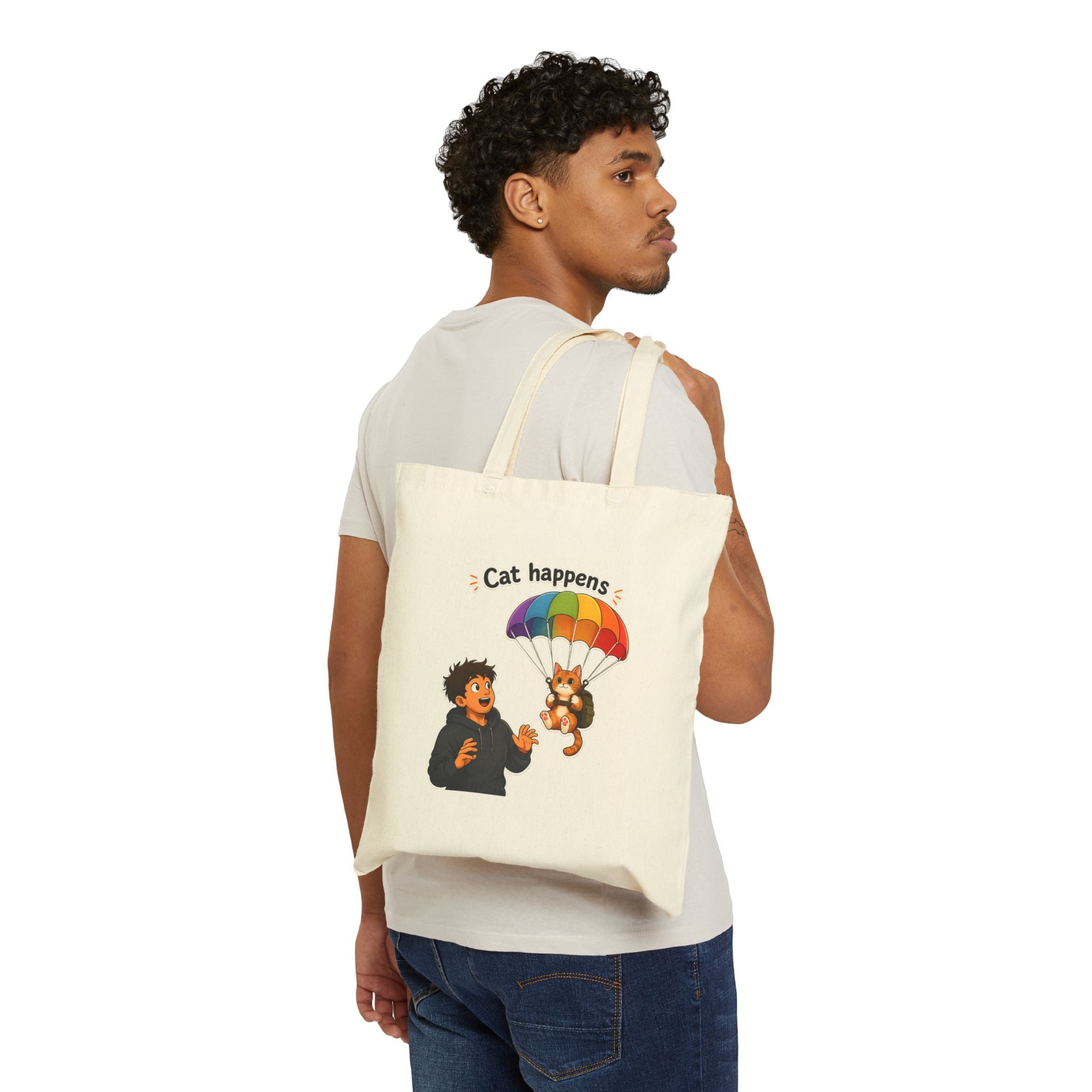 Tote Bag - Cat Happens | Funny Parachuting Cat Graphic