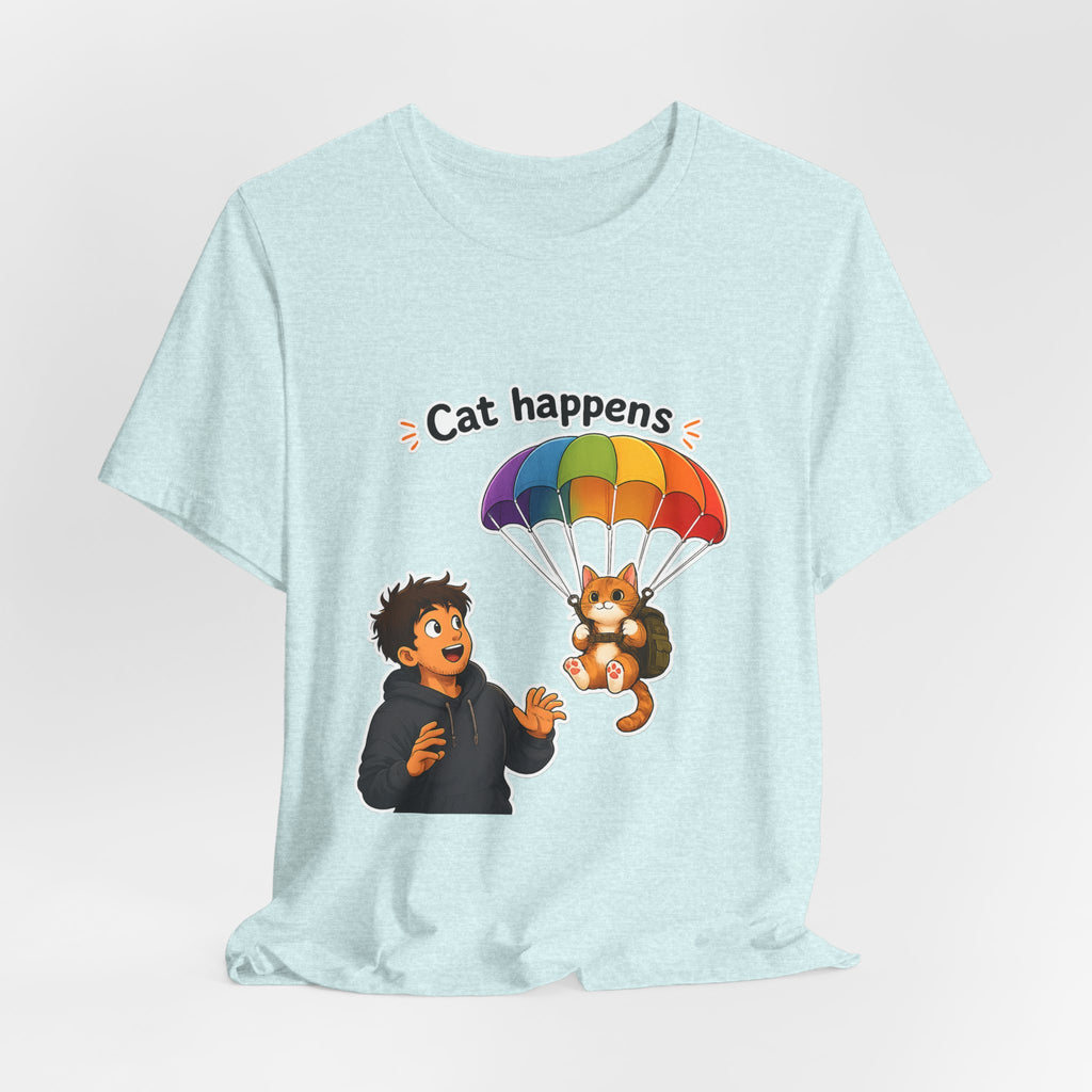 T‑Shirt - Cat Happens | Funny Parachuting Cat Graphic Tee