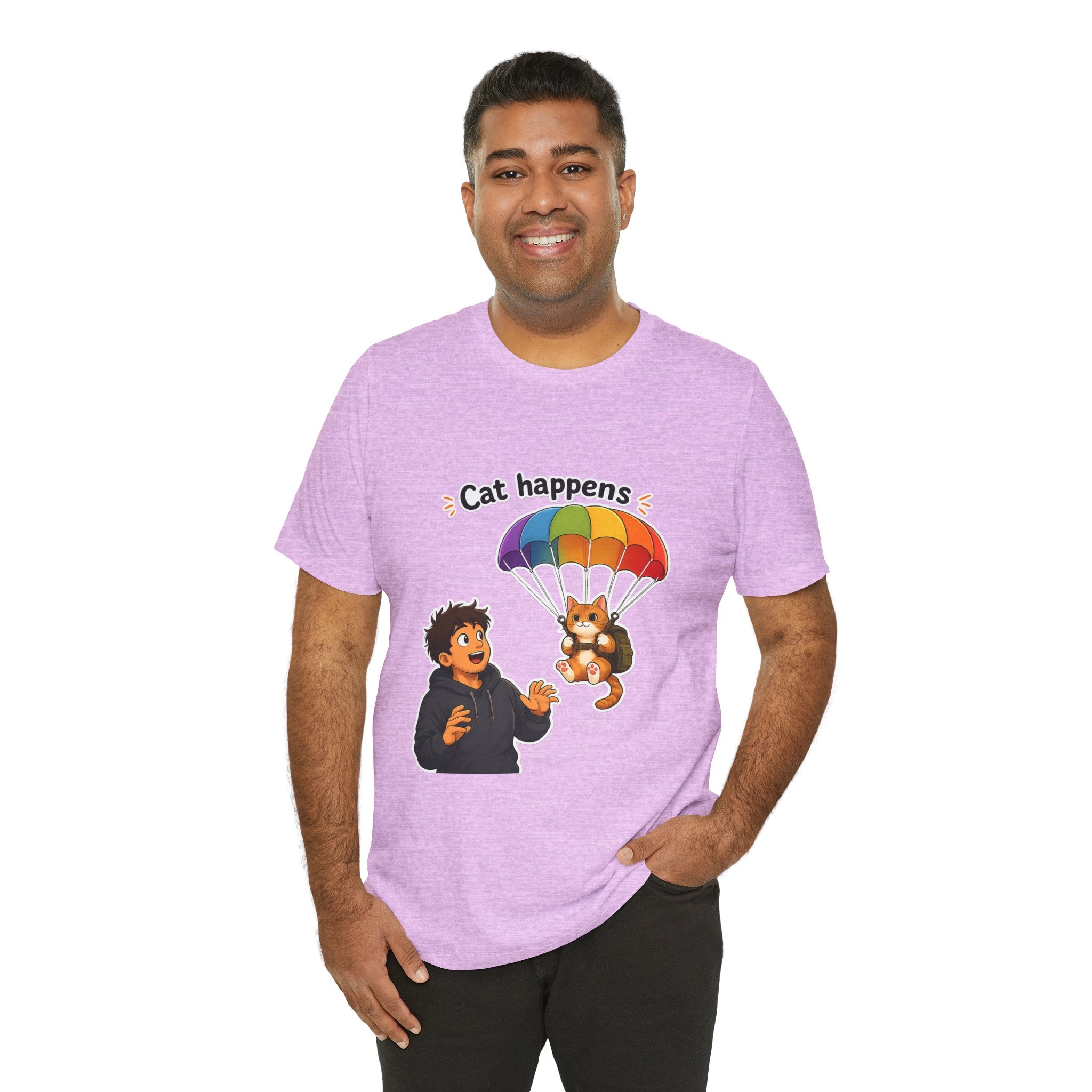 T‑Shirt - Cat Happens | Funny Parachuting Cat Graphic Tee