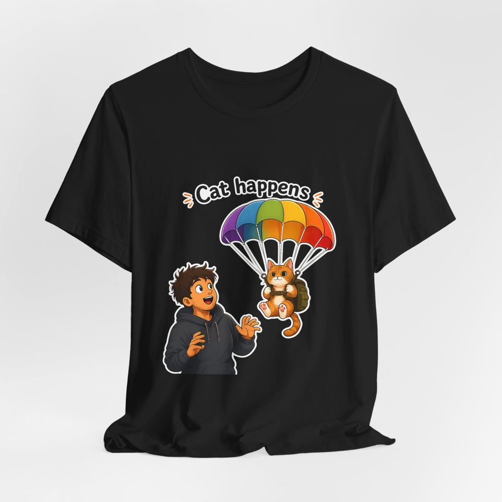 T‑Shirt - Cat Happens | Funny Parachuting Cat Graphic Tee