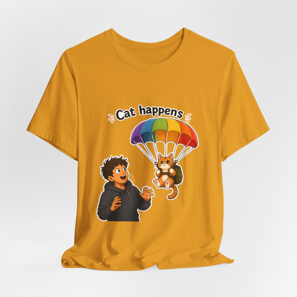 T‑Shirt - Cat Happens | Funny Parachuting Cat Graphic Tee