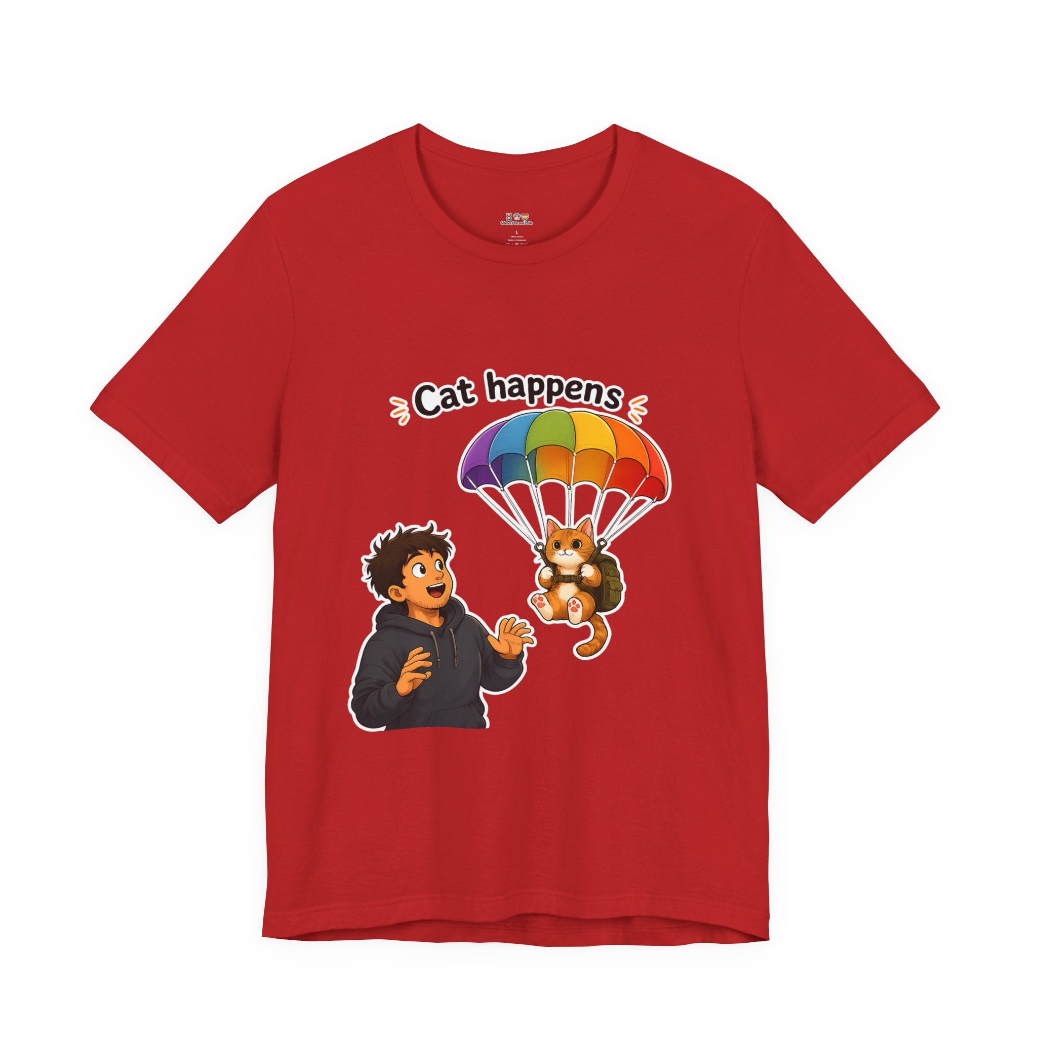 T‑Shirt - Cat Happens | Funny Parachuting Cat Graphic Tee