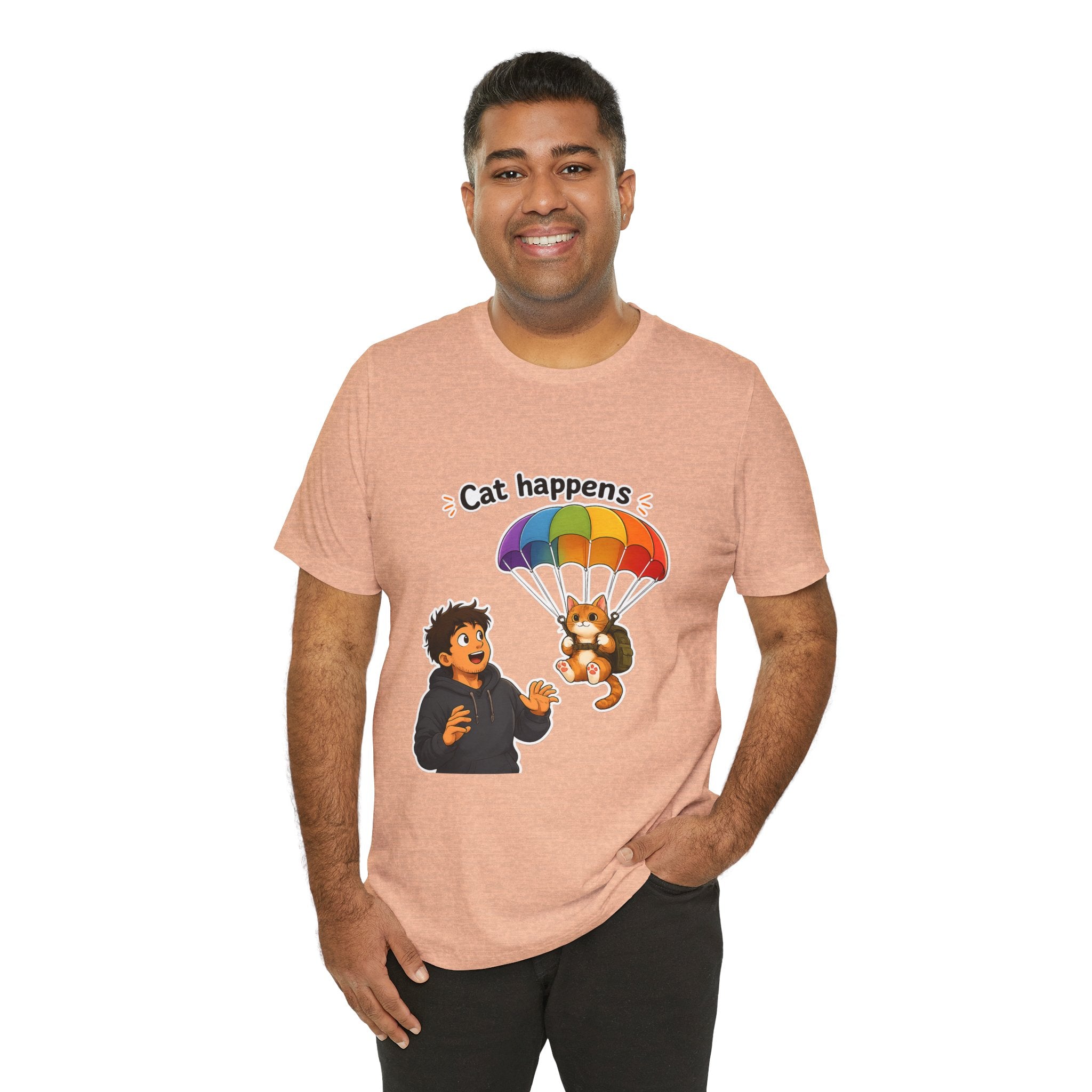 T‑Shirt - Cat Happens | Funny Parachuting Cat Graphic Tee