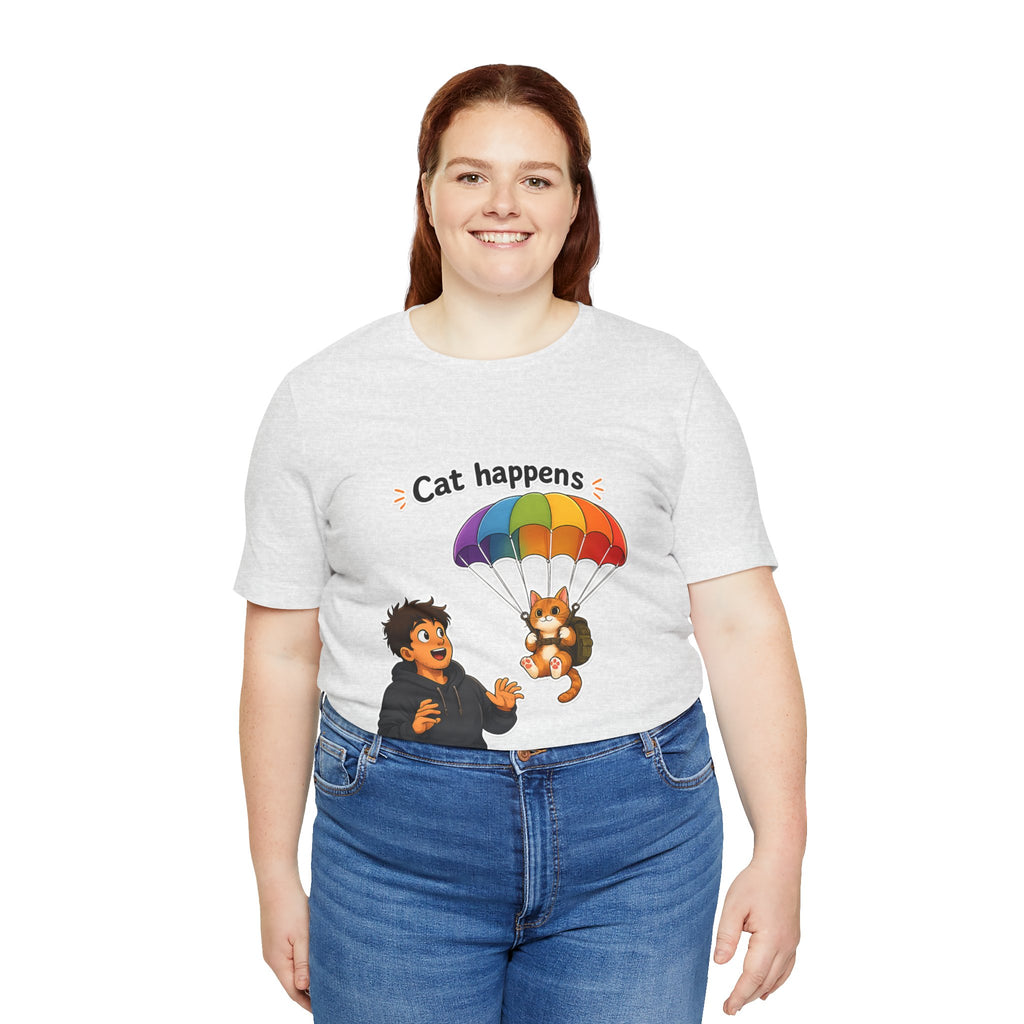 T‑Shirt - Cat Happens | Funny Parachuting Cat Graphic Tee