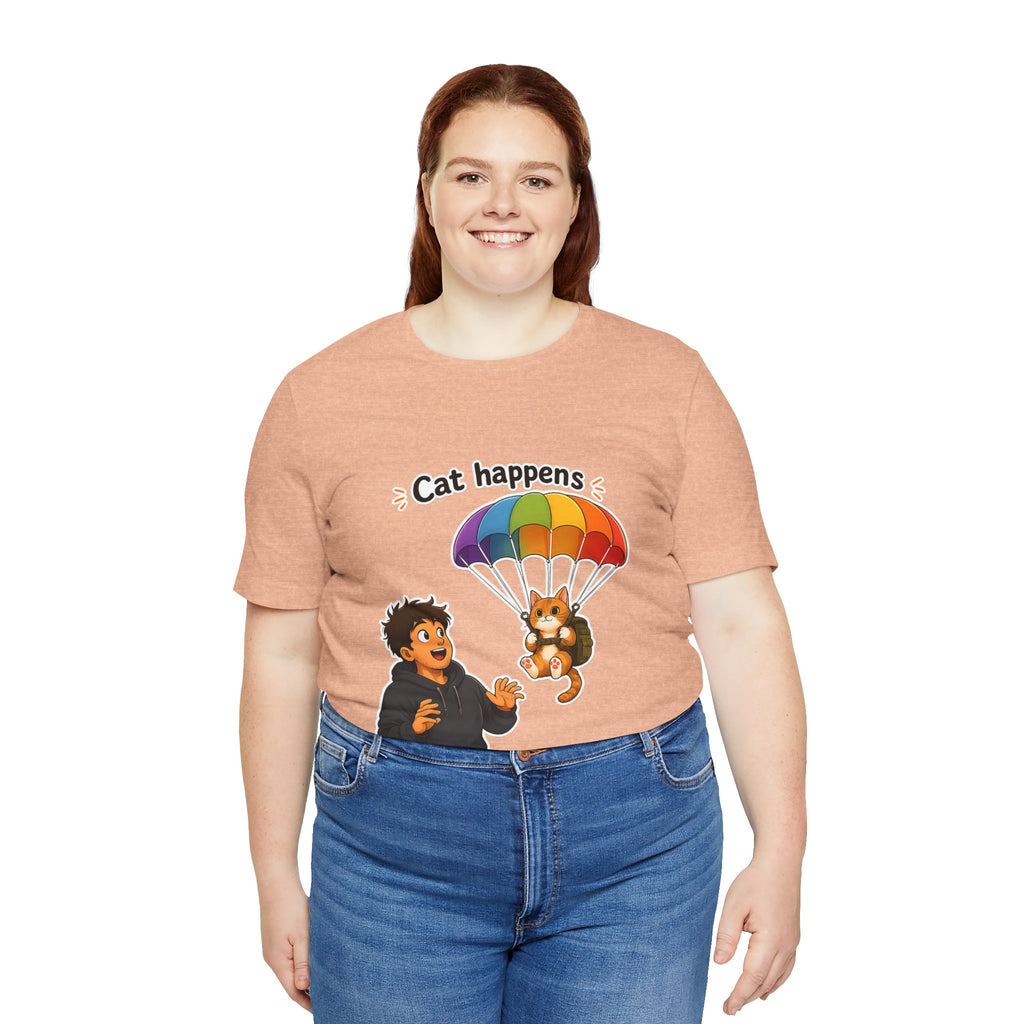 T‑Shirt - Cat Happens | Funny Parachuting Cat Graphic Tee