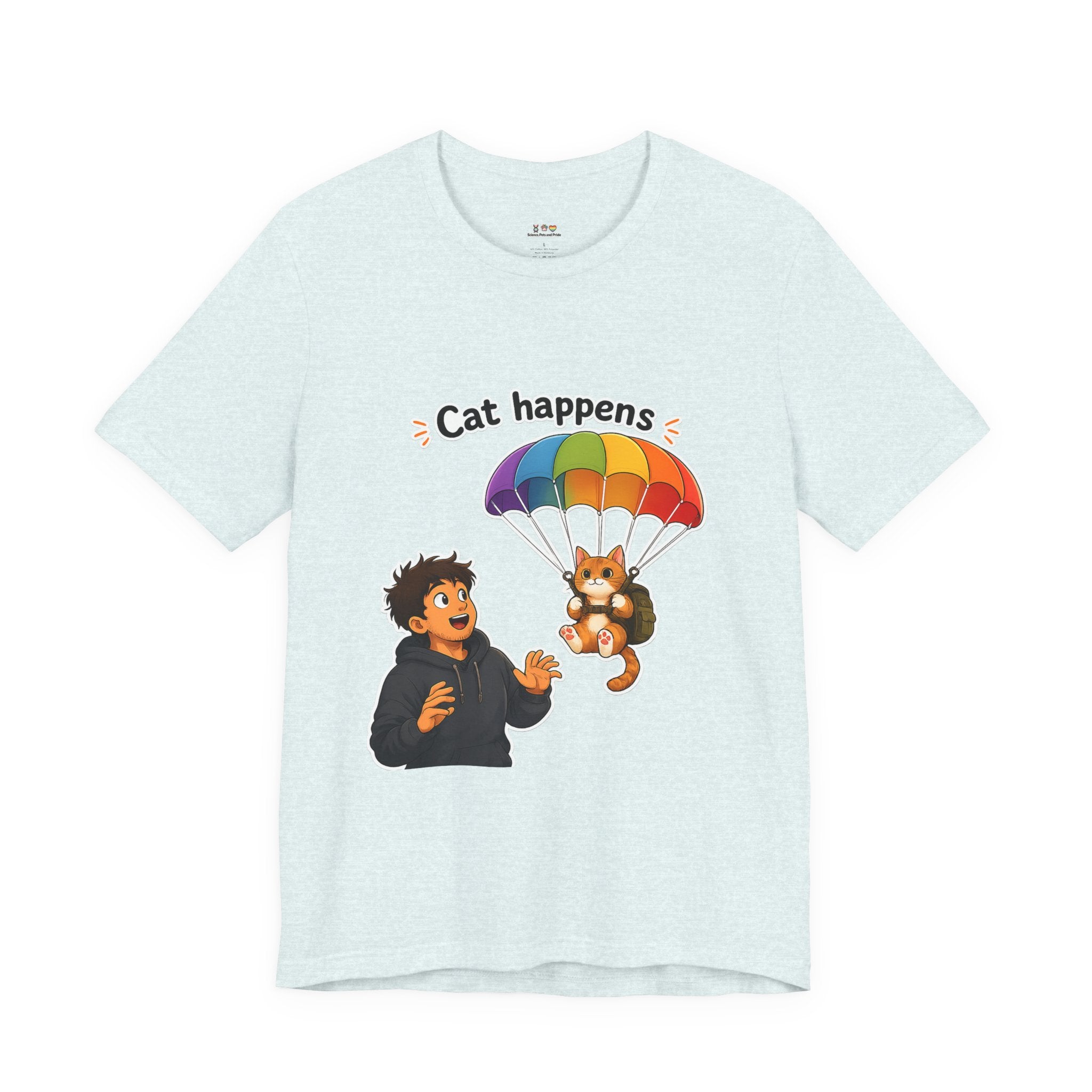 T‑Shirt - Cat Happens | Funny Parachuting Cat Graphic Tee