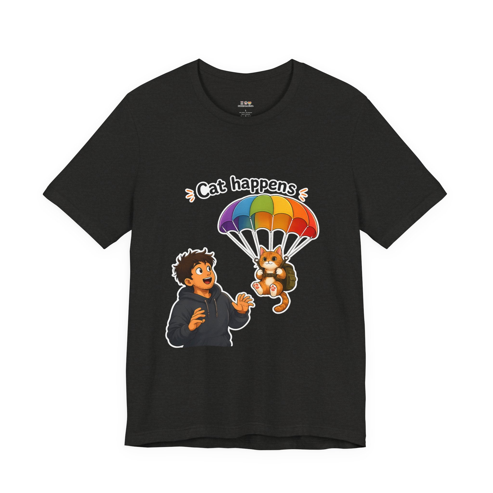 T‑Shirt - Cat Happens | Funny Parachuting Cat Graphic Tee