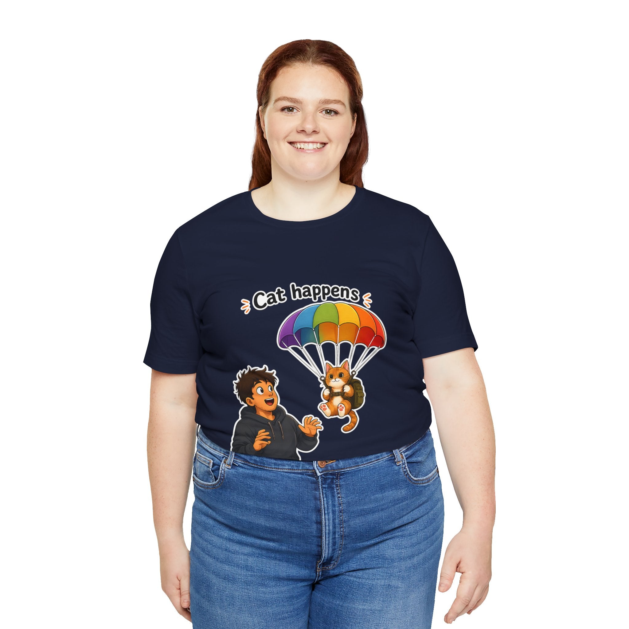T‑Shirt - Cat Happens | Funny Parachuting Cat Graphic Tee