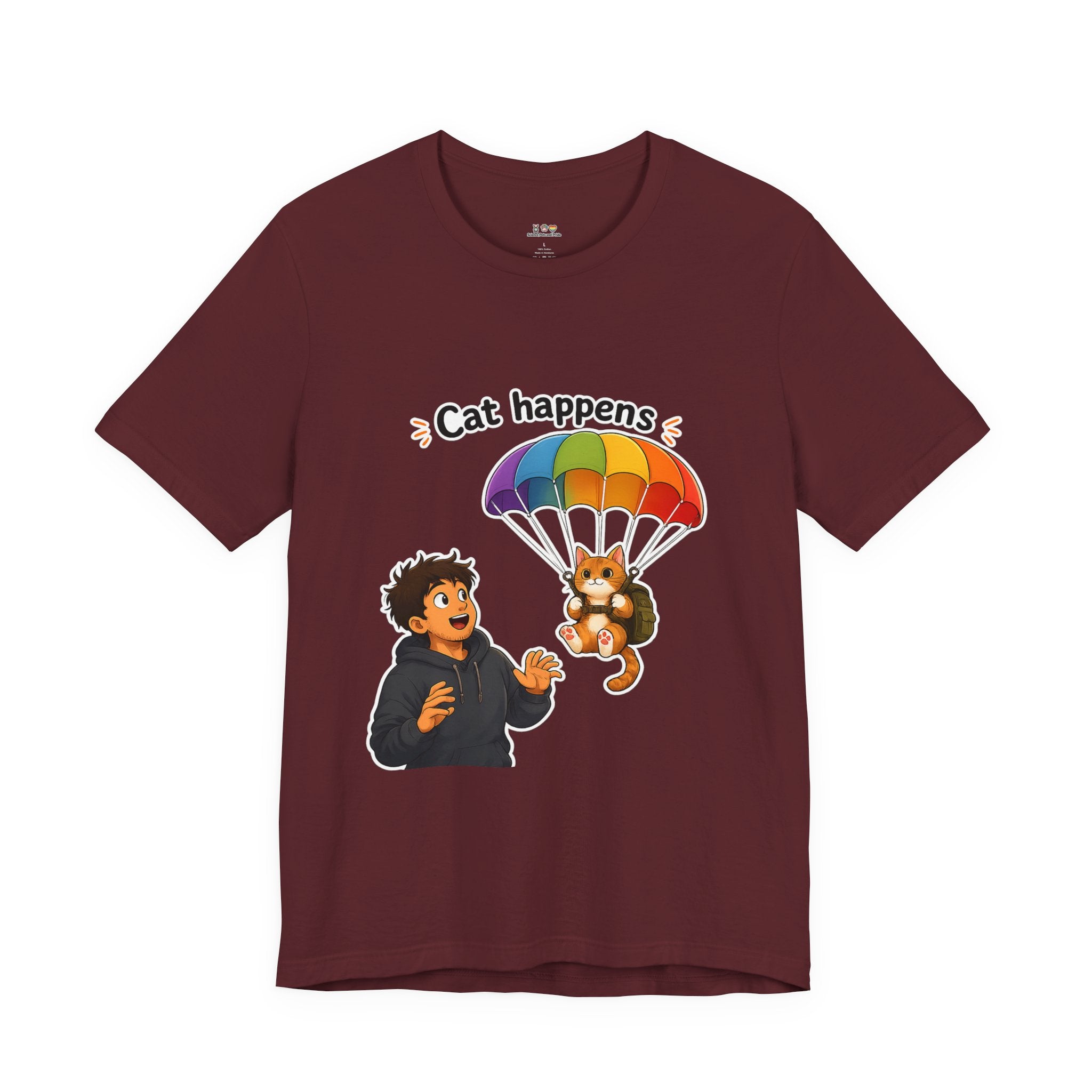 T‑Shirt - Cat Happens | Funny Parachuting Cat Graphic Tee