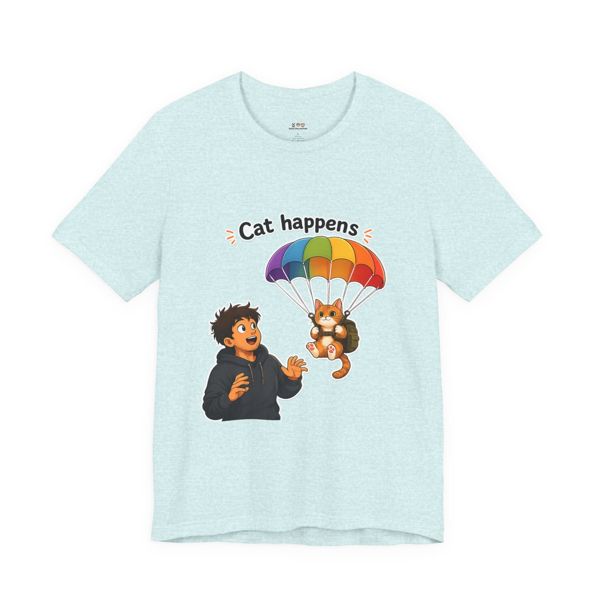 T‑Shirt - Cat Happens | Funny Parachuting Cat Graphic Tee