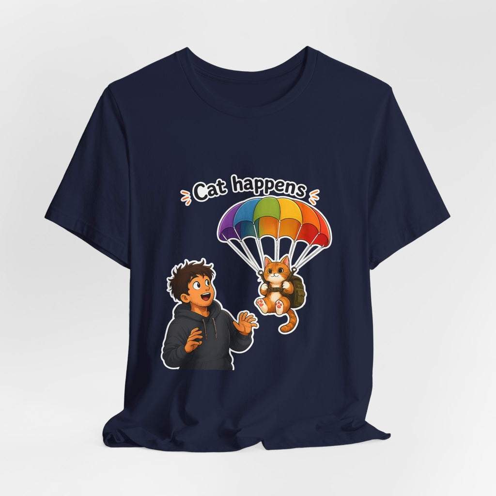 T‑Shirt - Cat Happens | Funny Parachuting Cat Graphic Tee