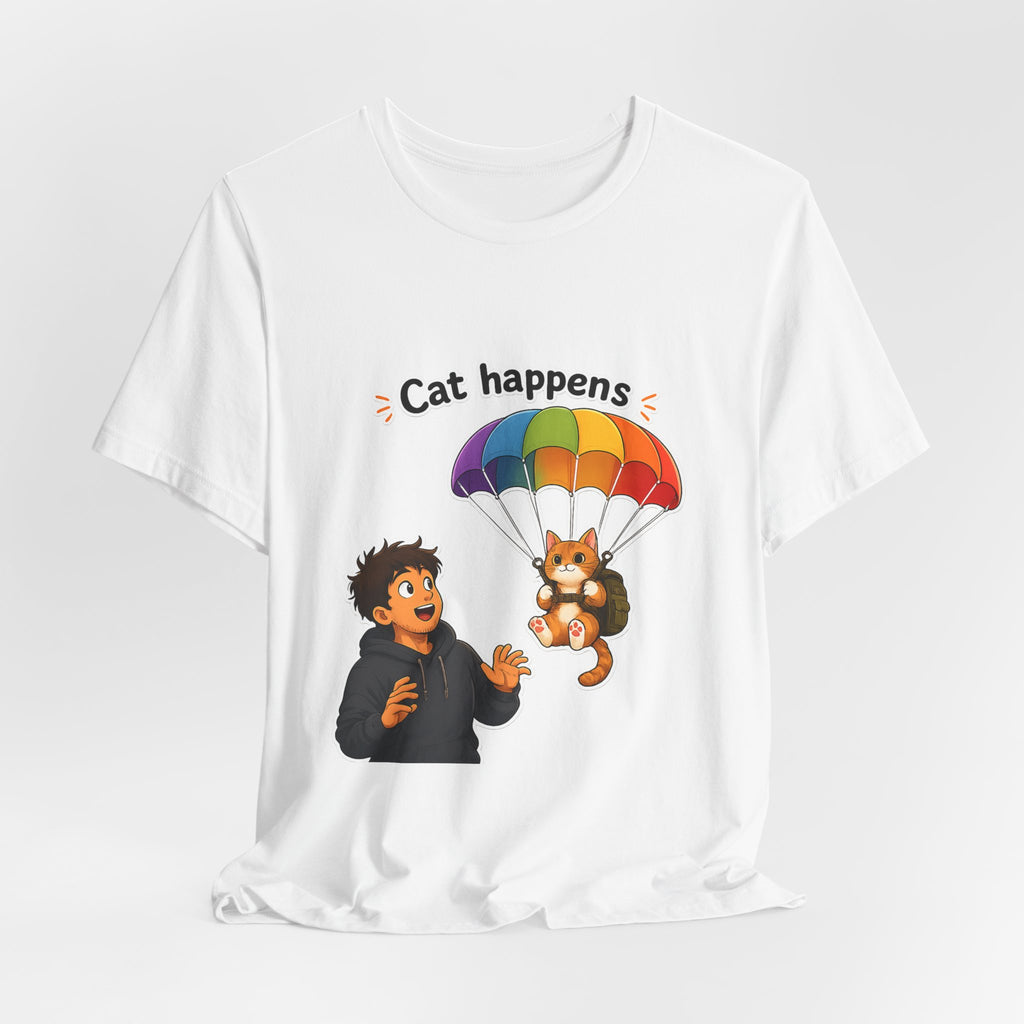 T‑Shirt - Cat Happens | Funny Parachuting Cat Graphic Tee
