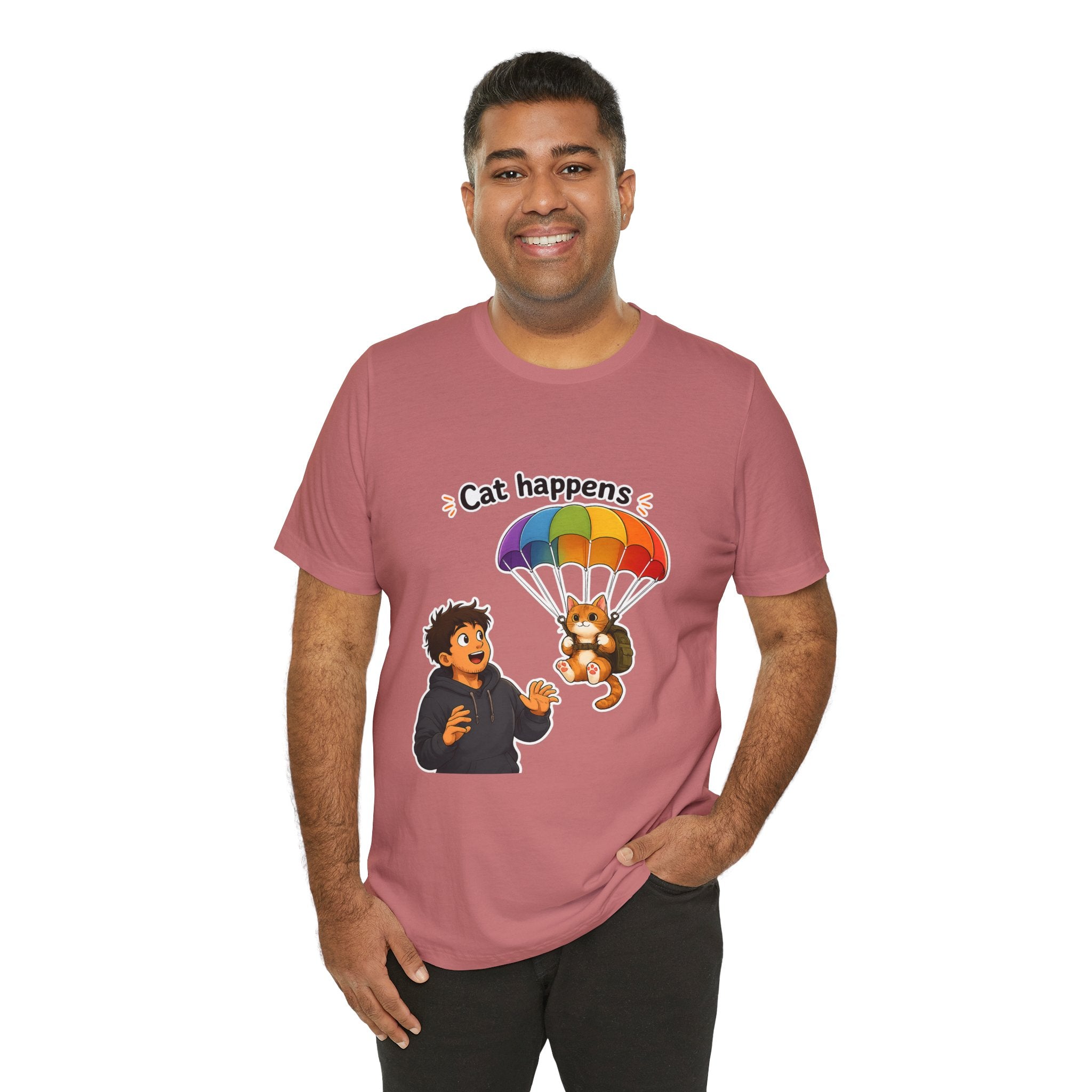 T‑Shirt - Cat Happens | Funny Parachuting Cat Graphic Tee